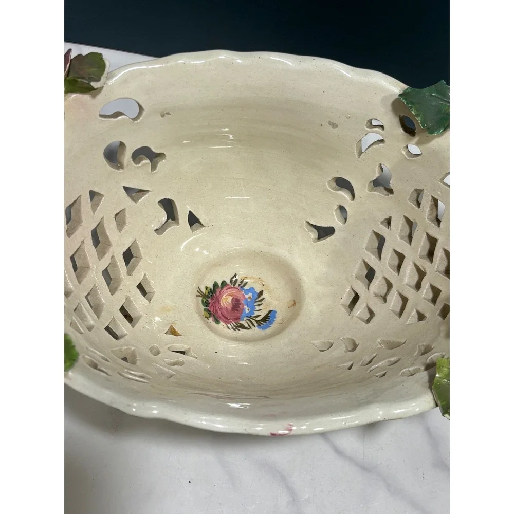 Nuova Capodimonte Italy Reticulated Floral Centerpiece Bowl Savastano Rose